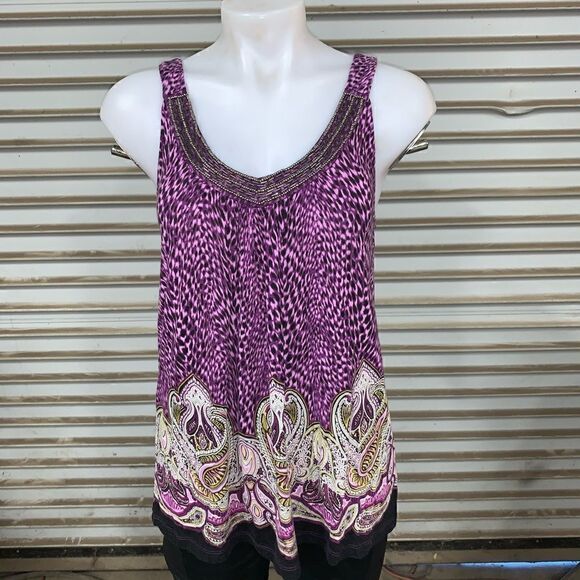 Apt 9 sleeveless paisley print top w/beaded neck - Picture 1 of 7